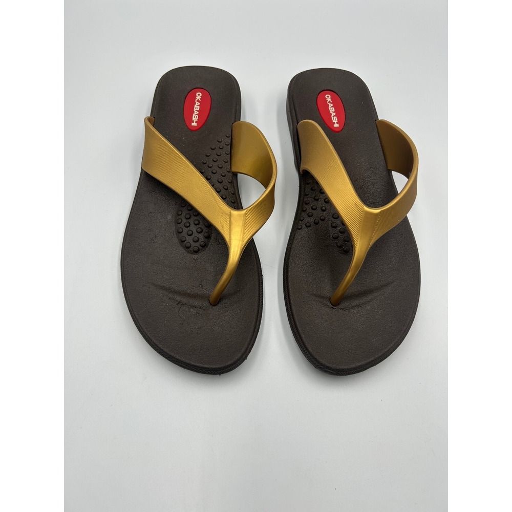 Okabashi Womens Indigo Flip Flop Sandals Brown Gold Size M 7-8 Made in USA